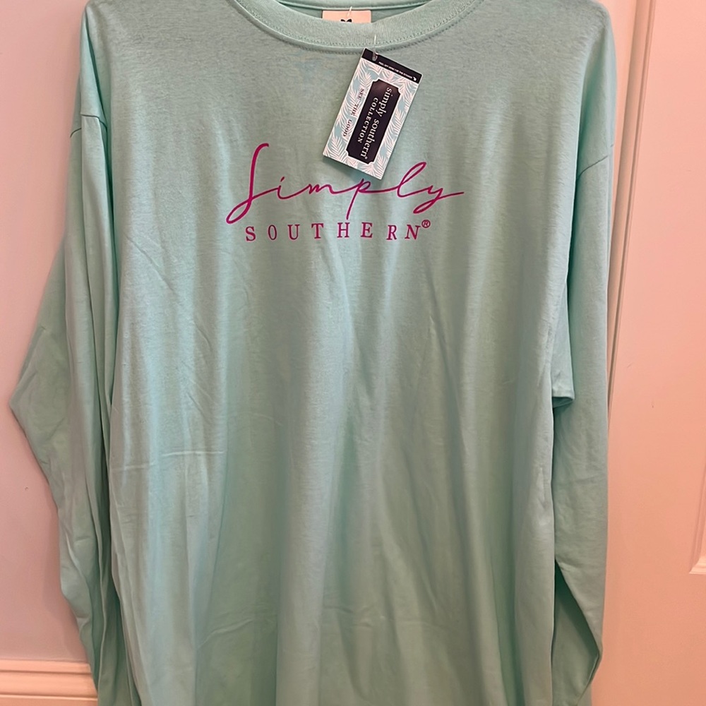 NEVER WORN WITH TAGS!!! teal long sleeve Simply Southern women’s large t-shirt